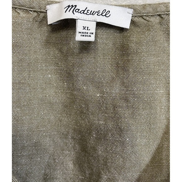 Madewell XL Linen-Blend Alexandra Button Front Mini Dress Olive Green - Picture 7 of 8